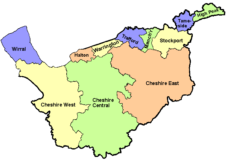 Map of current Cheshire districts